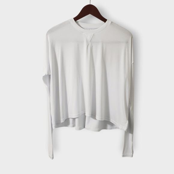 NWT POPFLEX The Perfect Long Sleeve Top Crop Oversized Tee White Sz XXS Active - Picture 1 of 11